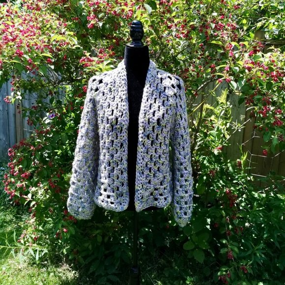 Lavender Fields Crop Coat, Granny Square Hexagon Cardigan, Crochet Jacket - Picture 11 of 12
